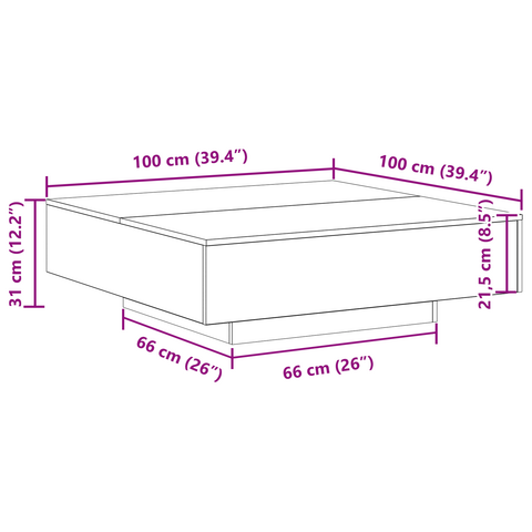vidaXL Coffee Table with LED Lights Black Oak 100x100x31 cm