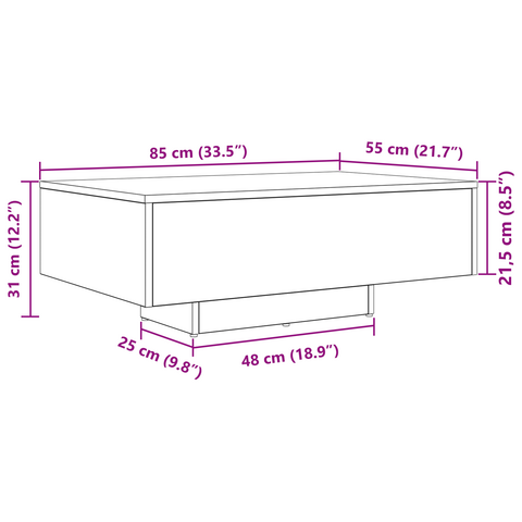 vidaXL Coffee Table with LED Lights Old Wood 85x55x31 cm