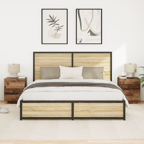 vidaXL Bedside Cabinets with LED Lights 2 pcs Old Wood 45x40x55 cm