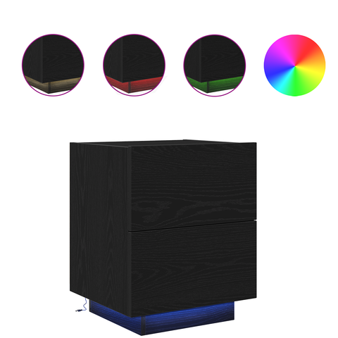 vidaXL Bedside Cabinets with LED Lights 2 pcs Black Oak 45x40x55 cm