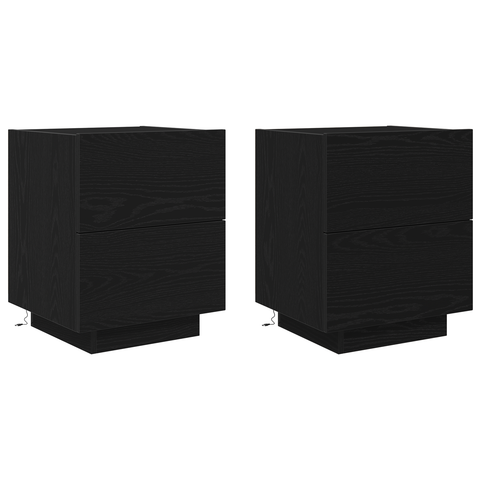vidaXL Bedside Cabinets with LED Lights 2 pcs Black Oak 45x40x55 cm