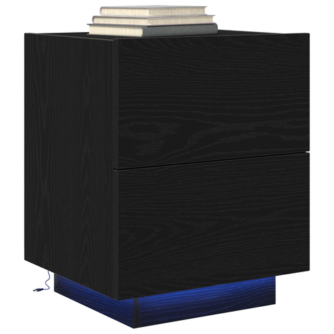 vidaXL Bedside Cabinets with LED Lights 2 pcs Black Oak 45x40x55 cm