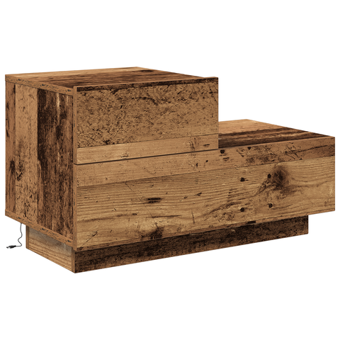 vidaXL Bedside Cabinet with LED Lights Old Wood 100x36x49 cm