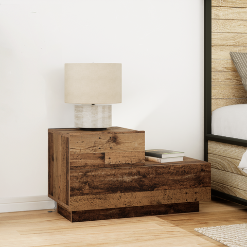 vidaXL Bedside Cabinet with LED Lights Old Wood 100x36x49 cm