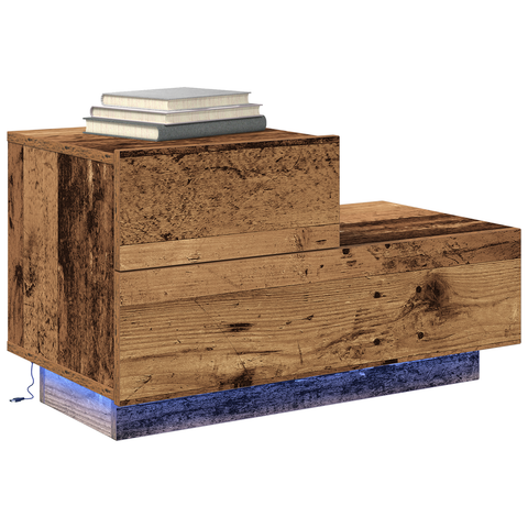 vidaXL Bedside Cabinet with LED Lights Old Wood 100x36x49 cm