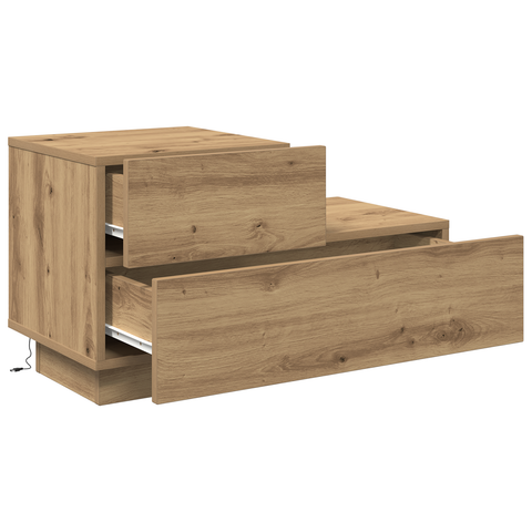 vidaXL Bedside Cabinet with LED Lights Artisan Oak 100x36x49 cm