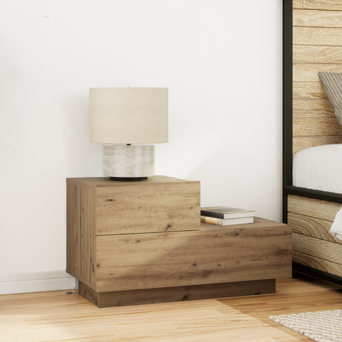 vidaXL Bedside Cabinet with LED Lights Artisan Oak 100x36x49 cm