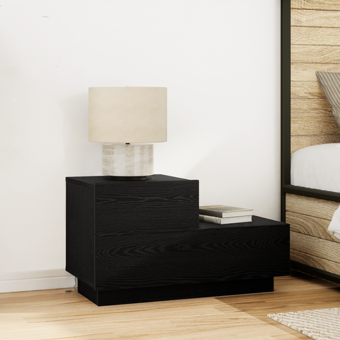 vidaXL Bedside Cabinet with LED Lights Black Oak 100x36x49 cm