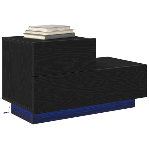 vidaXL Bedside Cabinet with LED Lights Black Oak 100x36x49 cm