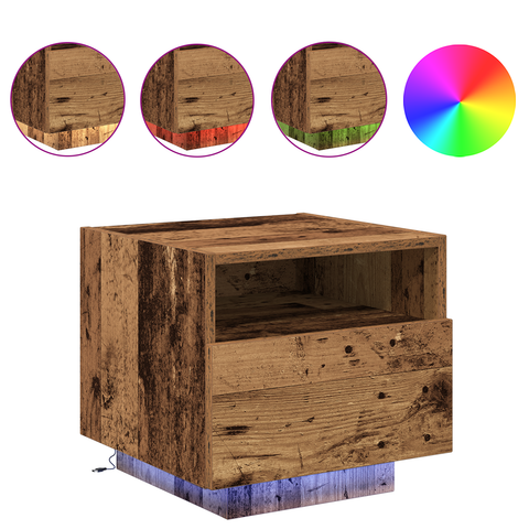 vidaXL Bedside Cabinets with LED Lights 2 pcs Old Wood 40x39x37 cm