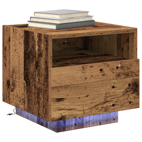 vidaXL Bedside Cabinets with LED Lights 2 pcs Old Wood 40x39x37 cm