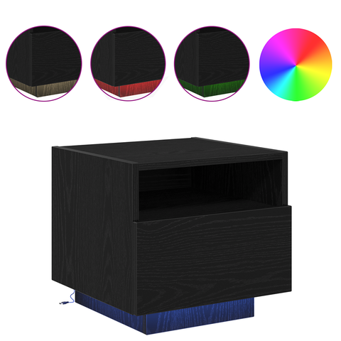 vidaXL Bedside Cabinet with LED Lights Black Oak 40x39x37 cm