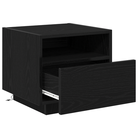 vidaXL Bedside Cabinets with LED Lights 2 pcs Black Oak 40x39x37 cm