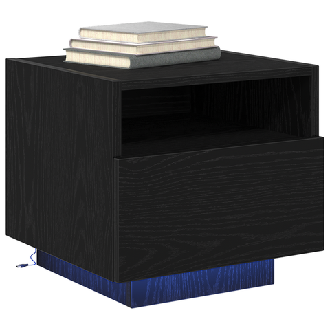 vidaXL Bedside Cabinets with LED Lights 2 pcs Black Oak 40x39x37 cm