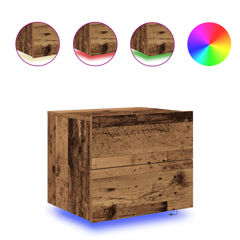 vidaXL Bedside Cabinets with LED Lights 2 pcs Wall-Mounted Old Wood