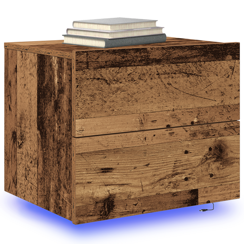 vidaXL Bedside Cabinets with LED Lights 2 pcs Wall-Mounted Old Wood
