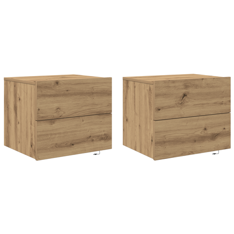 vidaXL Bedside Cabinets with LED Lights Wall-Mounted 2 pcs Artisan Oak