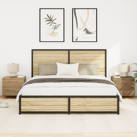 vidaXL Bedside Cabinets with LED Lights Wall-Mounted 2 pcs Artisan Oak