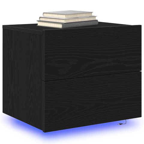 vidaXL Bedside Cabinet with LED Wall-Mounted Black Oak 50x39x41 cm