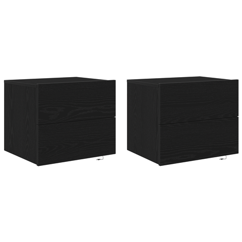 vidaXL Bedside Cabinets with LED Lights Wall-Mounted 2 pcs Black Oak