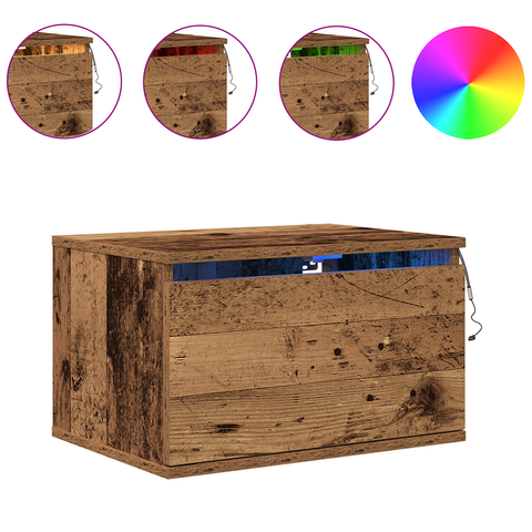 vidaXL Bedside Cabinet with LED Wall-Mounted Old Wood 50x36x30 cm