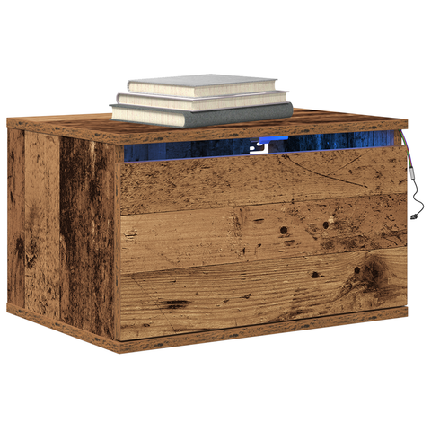 vidaXL Bedside Cabinets with LED Lights 2 pcs Wall-Mounted Old Wood