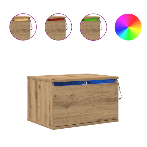 vidaXL Bedside Cabinet with LED Wall-Mounted Artisan Oak 50x36x30 cm