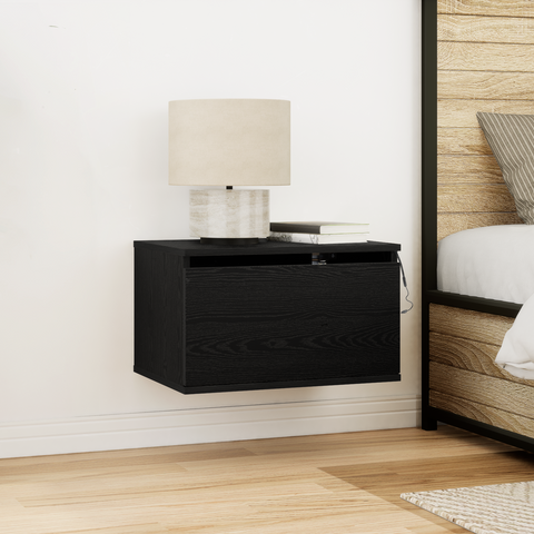 vidaXL Bedside Cabinets with LED Lights 2 pcs Wall-Mounted Black Oak