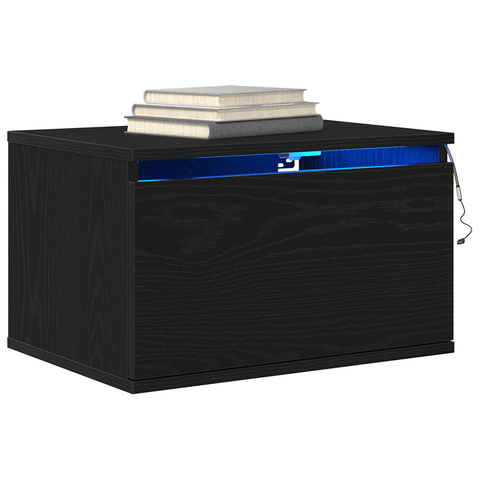 vidaXL Bedside Cabinets with LED Lights 2 pcs Wall-Mounted Black Oak