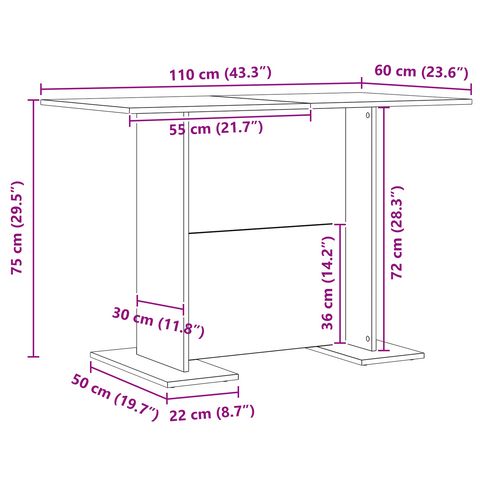 vidaXL Dining Table White 110x60x75 cm Engineered Wood