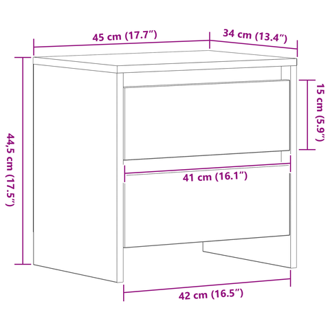 vidaXL Bedside Cabinet Black Oak 45x34x44,5 cm Engineered Wood