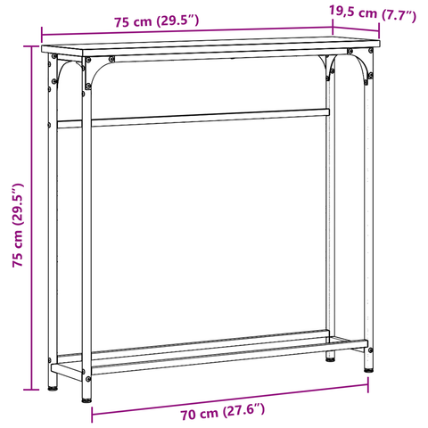 vidaXL Console Table Artisan Oak 75x19,5x75 cm Engineered Wood & Steel