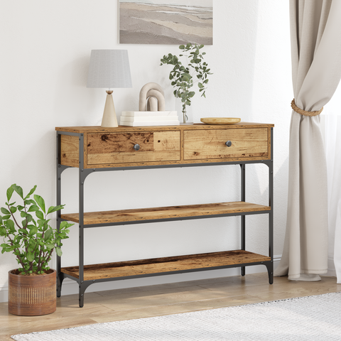 vidaXL Console Table Old Wood 100x25x75 cm Engineered Wood and Steel