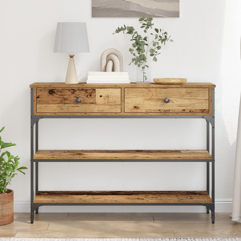 vidaXL Console Table Old Wood 100x25x75 cm Engineered Wood and Steel