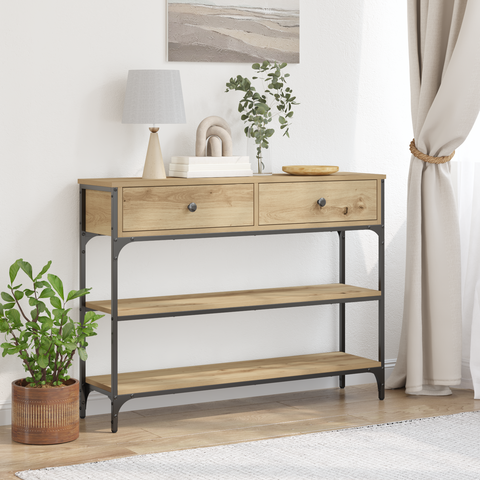 vidaXL Console Table Artisan Oak 100x25x75 cm Engineered Wood & Steel