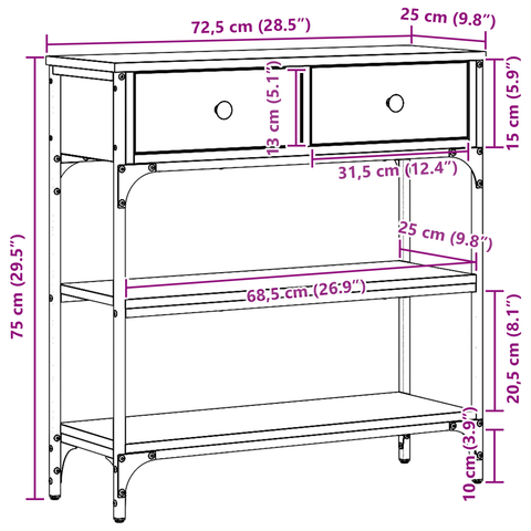vidaXL Console Table Old Wood 72,5x25x75 cm Engineered Wood & Steel
