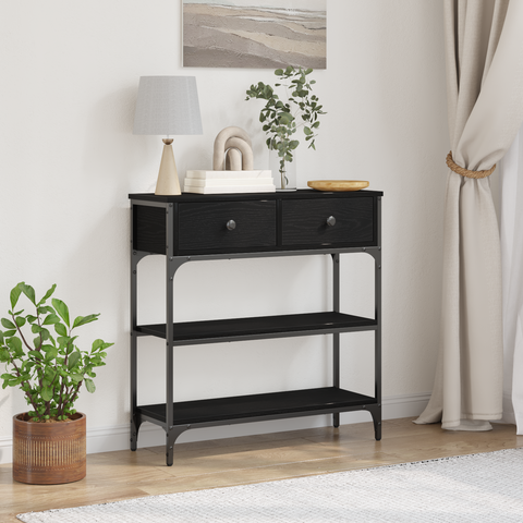 vidaXL Console Table Black Oak 72,5x25x75 cm Engineered Wood & Steel