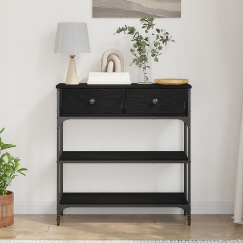 vidaXL Console Table Black Oak 72,5x25x75 cm Engineered Wood & Steel