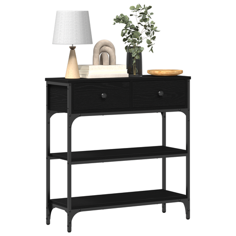 vidaXL Console Table Black Oak 72,5x25x75 cm Engineered Wood & Steel