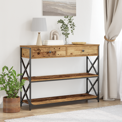 vidaXL Console Table Old Wood 100x28x75 cm Engineered Wood & Steel