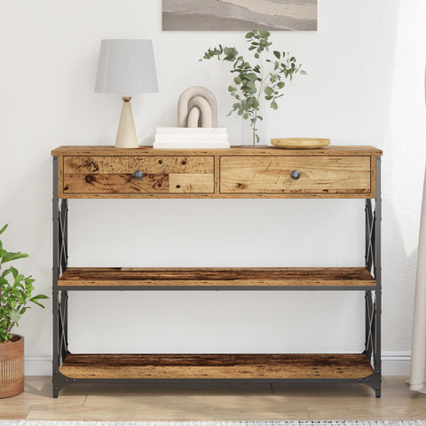 vidaXL Console Table Old Wood 100x28x75 cm Engineered Wood & Steel