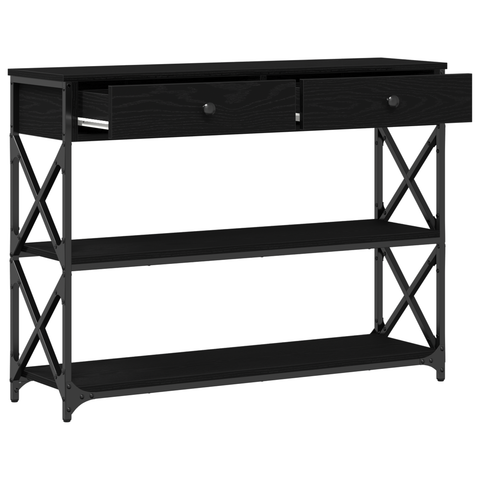 vidaXL Console Table Black Oak 100x28x75 cm Engineered Wood & Steel