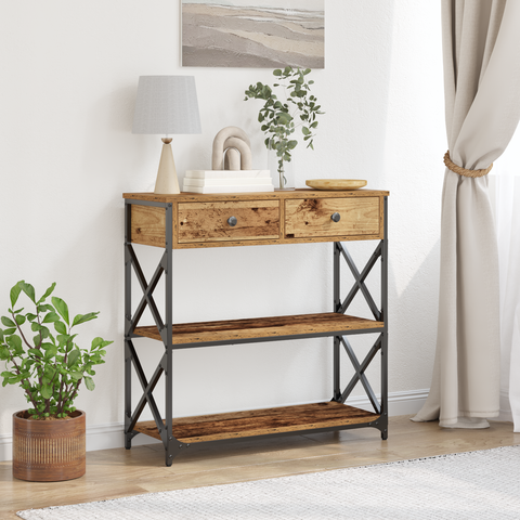 vidaXL Console Table Old Wood 75x28x75 cm Engineered Wood and Steel