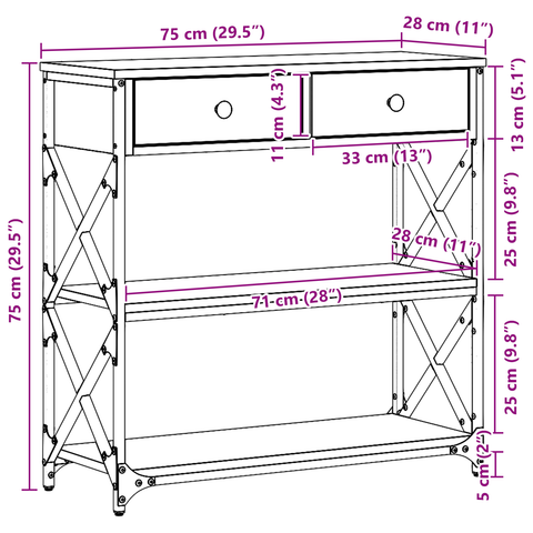 vidaXL Console Table Old Wood 75x28x75 cm Engineered Wood and Steel