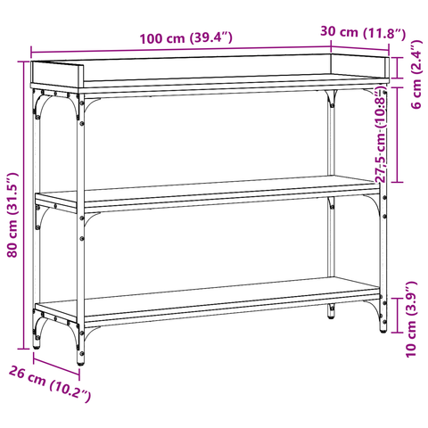 vidaXL Console Table Old Wood 100x30x80 cm Engineered Wood and Steel