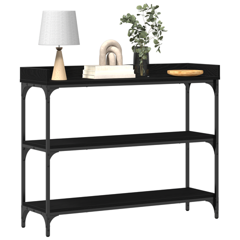 vidaXL Console Table Black Oak 100x30x80 cm Engineered Wood and Steel