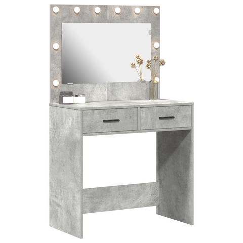 vidaXL Dressing Table with LED Lights Concrete Grey 78,5x41x135 cm