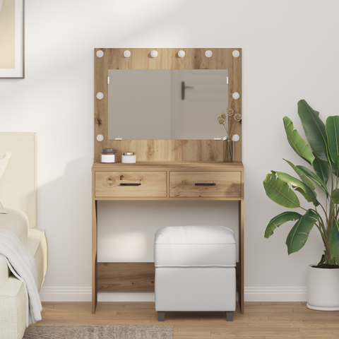 vidaXL Dressing Table with LED Lights Artisan Oak 78.5x41x135 cm