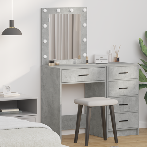 vidaXL Makeup Table with LED Lights in Concrete Grey, 50x41x135 cm