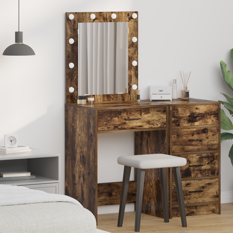 vidaXL Dressing Table with LED Lights Smoked Oak 50x41x135 cm